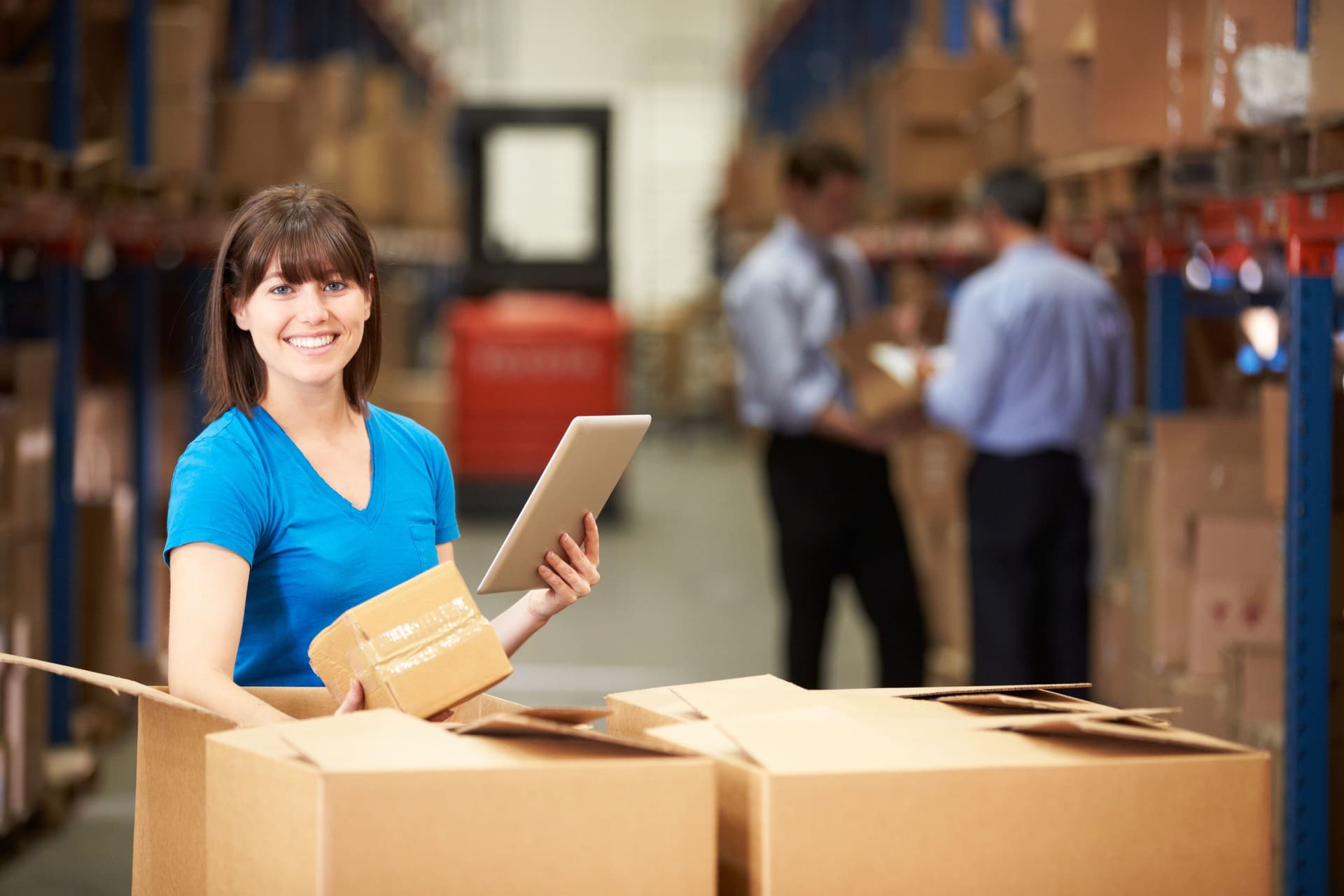 a female staff in the storage room